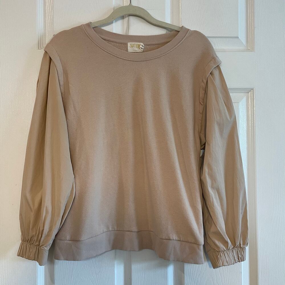 Nation LTD Matty Sweatshirt with Poplin Sleeves size Large. Almond Milk color